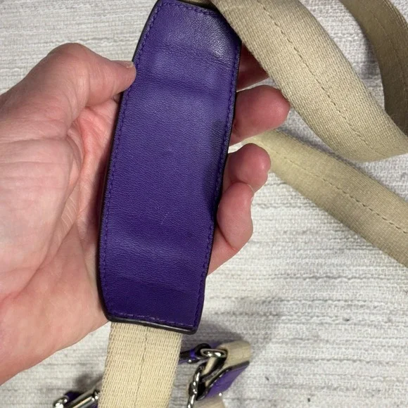 Coach Signature Monogram Canvas Purple Leather Trim Crossbody Bag - Picture 4 of 16